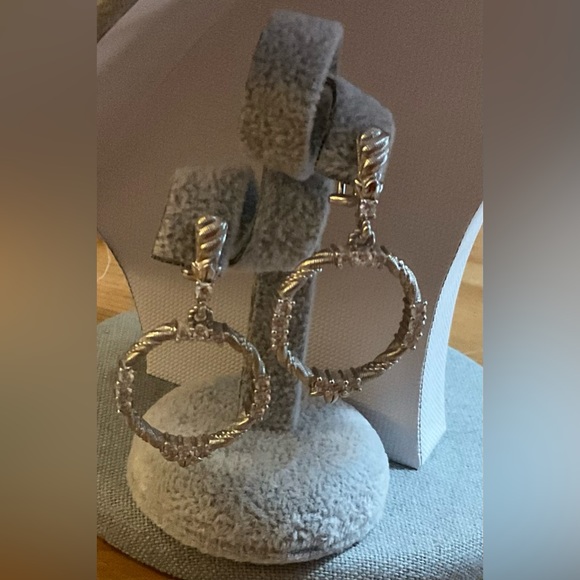 Judith Ripka: Sterling silver earrings n circle charm attached to 20”chain set. - Picture 5 of 13